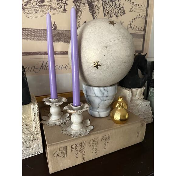 White metal floral taper candle holders distressed primitive pair cottage set - Picture 8 of 10